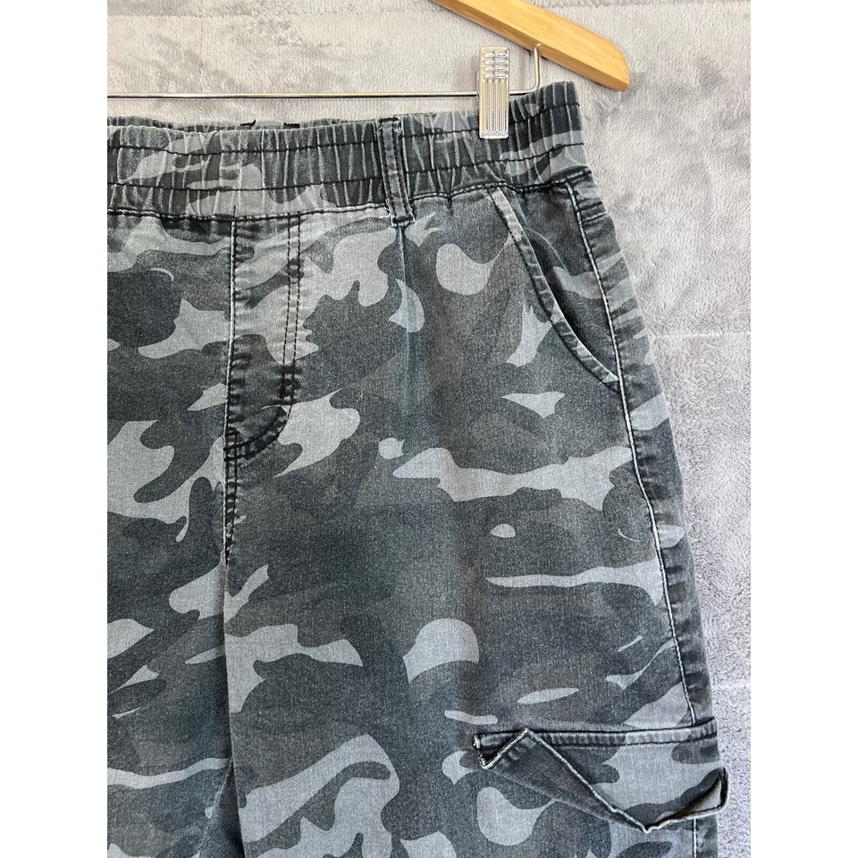 VIP Faux Cargo Jogger Pants Size 13/31 Camo Gray Black Pullon Elastic