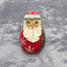 Vintage Russian Roy Poly Santa figurine wood hand painted non nesting chime bell