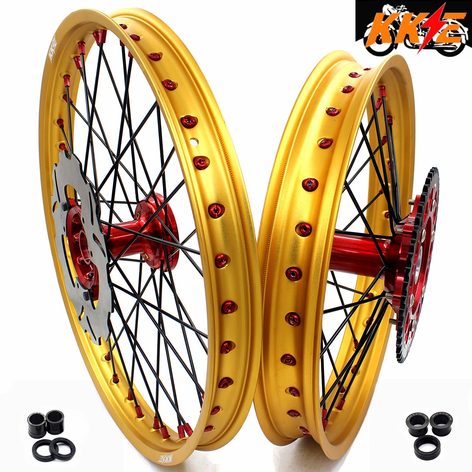 KKE 21/19 Cast Dirt Bike Wheel For Honda CRF250R CRF450R 2015-2024 Gold  Rims Set