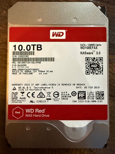 Western Digital 10TB WD Red NAS 3.5" SATA HDD – WD100EFAX – Tested / Good