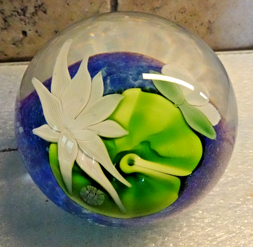 1983 Orient & Flume Lampwork Art Glass Bruce Sillars Water Lily Pad Paperweight - Picture 8 of 15