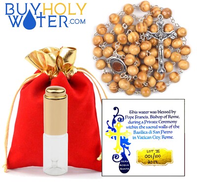 Holy Water 20ml Dropper Vial & Holy Soil Wood Rosary Crucifix Jesus Catholic a
