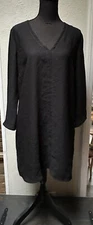 Gap Women's Black 3/4 Sleeve V-Neck Shift Shirt Dress Half Zip Back Size Small