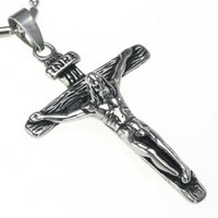 Edelstahl- AnhäNger,Jesus Am Kreuz, Kruzifix, Mit Kugelkette