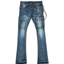 Gunzinii Flared Cargo Denim with Stud Detailing Bold & Comfortable Denim, Modern