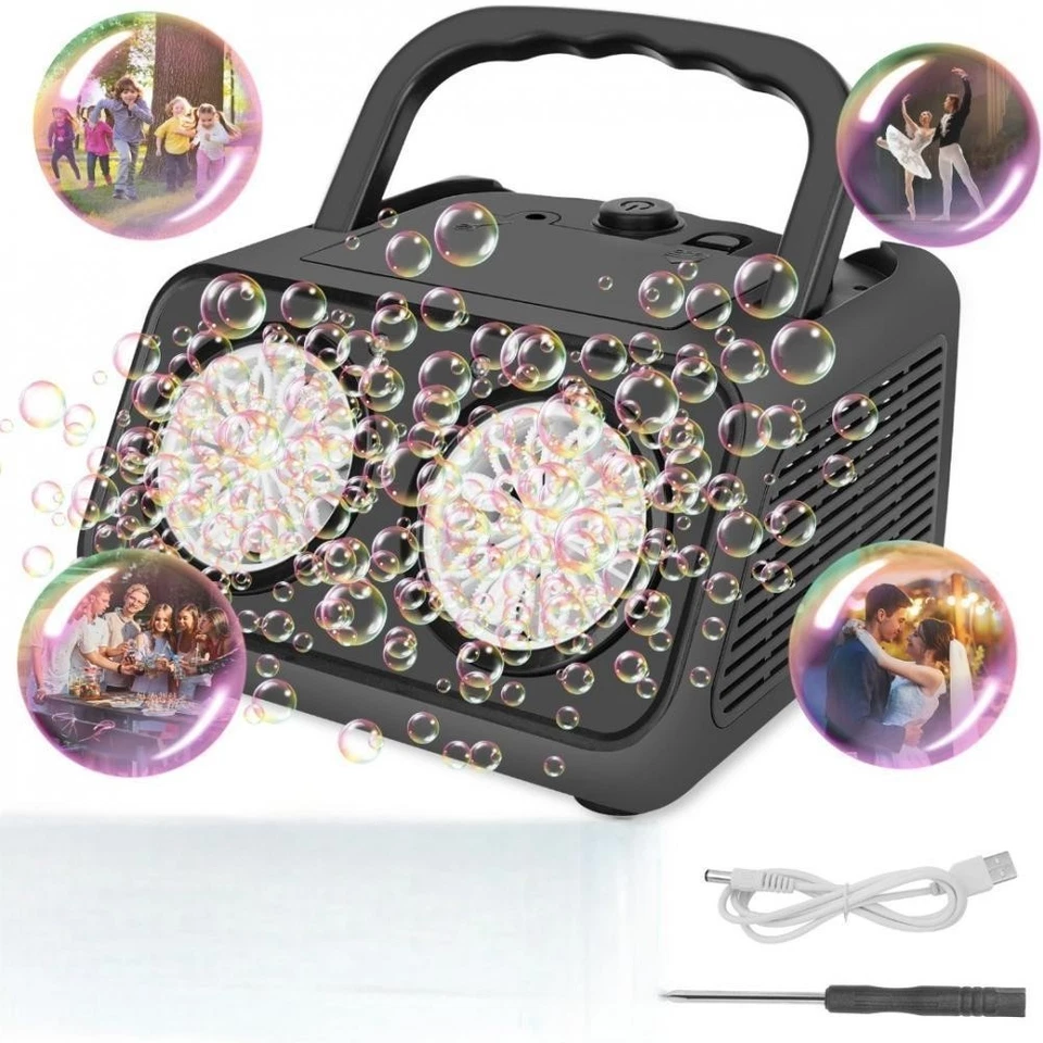 Automatic Bubble Machine Upgrade Bubble Blower with 2 Fans black - Image 2 of 4