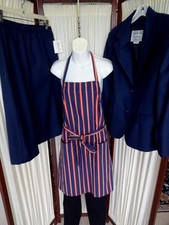 VINTAGE UNITED AIRLINES FLIGHT ATTENDANT 3PC OUTFIT APRON/BLAZER/SKIRT SUIT M PT
