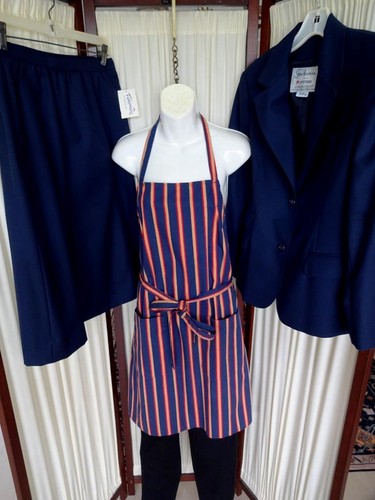 VINTAGE UNITED AIRLINES FLIGHT ATTENDANT 3PC OUTFIT APRON/BLAZER/SKIRT SUIT M PT