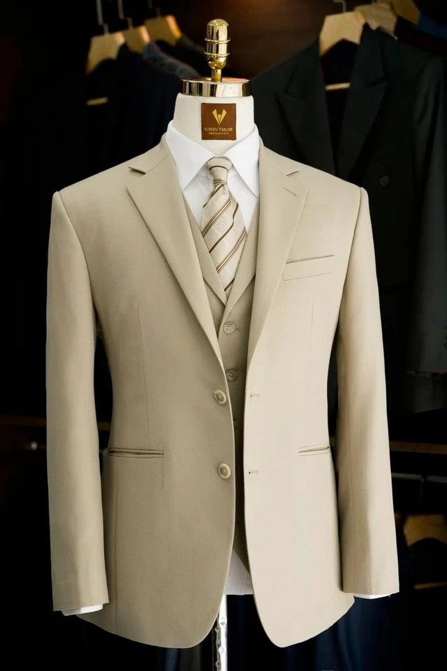Business Men's Suits 3Pcs Formal Workwear Tuxedos Jacket Evening Dinner Coat