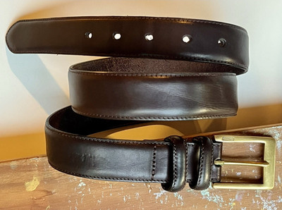Coach Men s Brown Dress Belt Size 33/34 Golden Brass Buckle Made in Italy