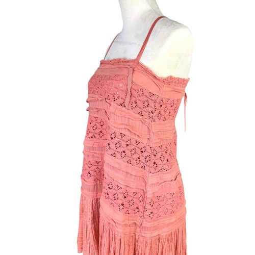 Free People XS Shailee Coral Sleeveless Spaghetti Strap Crochet Lace Mini Dress - Picture 5 of 12