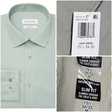 Calvin Klein Men Stretch Slim Fit Dress Shirt Light Green 15 1/2 34/35 MediumNew