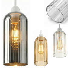 Modern Ceiling Pendant Light Shade Ribbed Glass Easy Fit Chandelier Lampshade