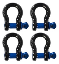 4 Pack - Black Bow Shackles with Blue Clevis Pin Rugged 10 Ton Rigging Anchor
