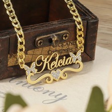 Luxury Custom Name Necklace With Butterfly Nameplate Rhinestone 14K Gold Plated