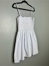 American Eagle Coquette Cotton White Blue Striped Smocked Picnic Dress XL