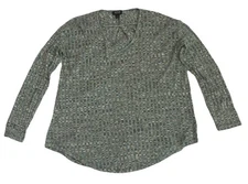 a.n.a A New Approach Women's Small Blouse High Low Long Sleeve Green Multi