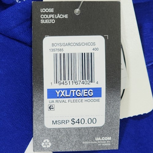 Under Armour Pullover Hoodie Boys YXL Royal Rival Fleece New - Picture 5 of 9