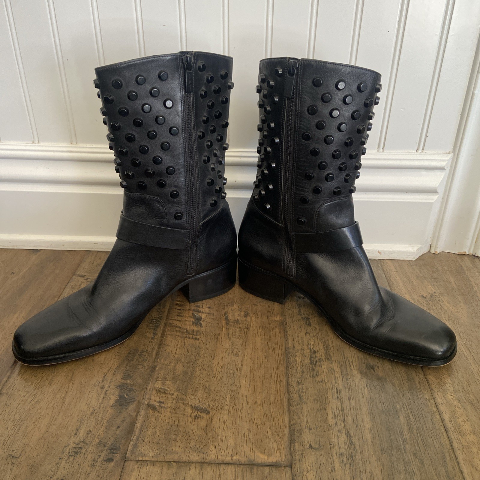 MICHAEL by Michael Kors Bryn Black Leather Studded Moto Biker Boots Size 9 1/2. thumbnail 2