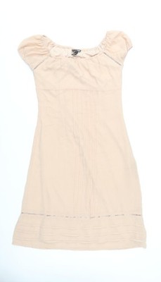 H&M Damenkleid beige Größe 12 Etuikleid Puffärmel knielang