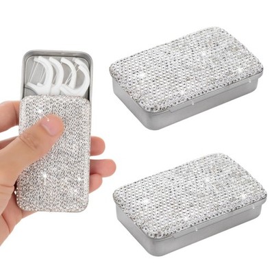 2pcs Dental Floss Holder Bling Gum Container Small Metal Tin Box Case for Q-t...