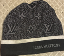 Louis Vuitton Black Gray White Logo Winter Beanie Hat Unisex