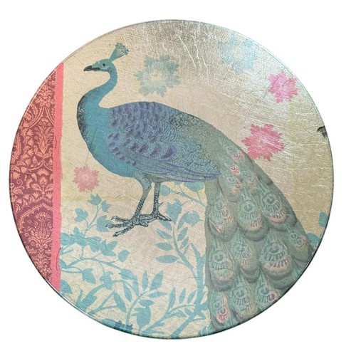 Pier 1 Imports Appetizer Plate Set (4) Peacock 6" Salad Dessert Bread Glass Foil - Picture 4 of 11