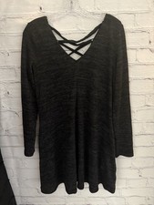 BCX Dress Gray/Black Heather Long Sleeve Sweater Style Short Dress Junior's L