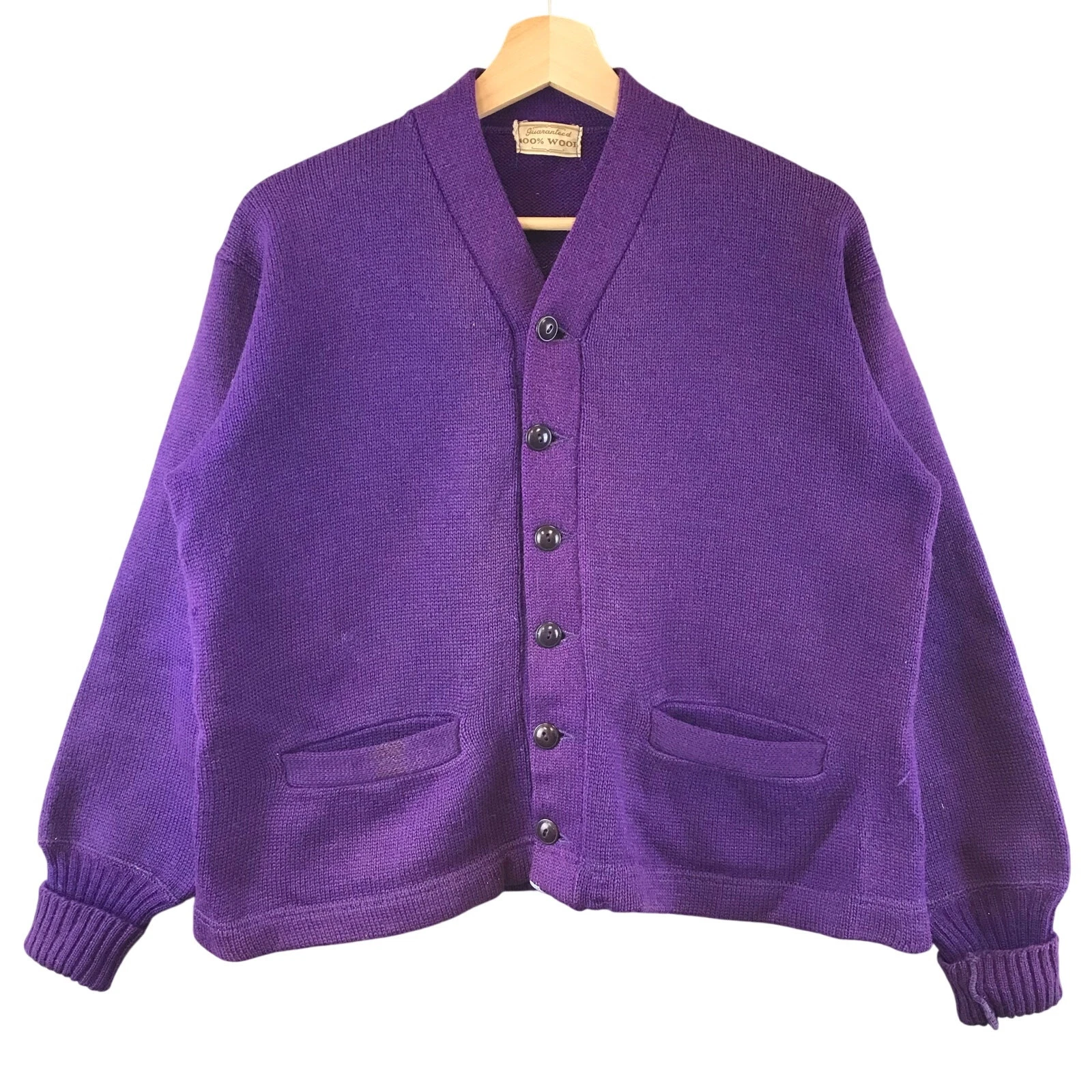 Vintage 1960S PURPLE WOOL CARDIGAN button up sweater size M