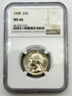 1948-P Washington Silver Quarter 25C NGC MS66 BU UNC Philadelphia US Coin BM1