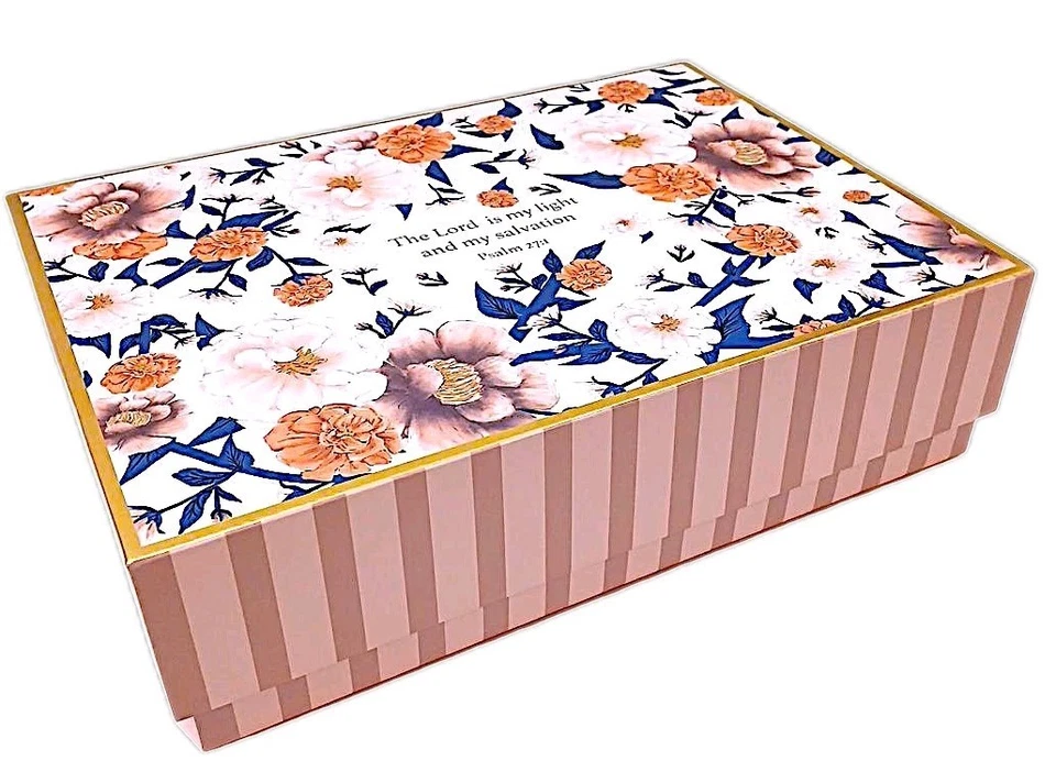 Pooch & Sweetheart STORAGE Box 12.5 x9 Floral Stripes Bible Verse Gift Victorian - Image 2 of 4