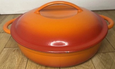 Vintage großer klassischer Kochtopf aus Gusseisen Volcanic Orange Küchenschale 28 cm