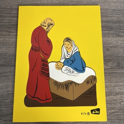 Vintage Judy R73 Manger Scene Wood Tray 15 Piece Puzzle Inlays Deluxe Series EUC