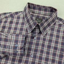 Jos A Bank Shirt Mens Large Blue Red Plaid Traveler Traditional Fit Cotton