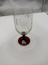 Princess House Heritage Pattern Red Stem Clear Bowl Iced Tea Glass