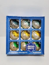 Vintage Shiny Brite Set of 9 Poloron Christmas Ornaments in Original Box
