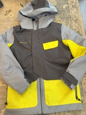 Obermeyer Boys' Gage Jacket Size 10-12 Grey Yellow Ski Jacket EUC