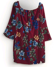 Vintage Y2K Charlotte Russe Floral Dress Maroon Flare Junior Medium 70s Style