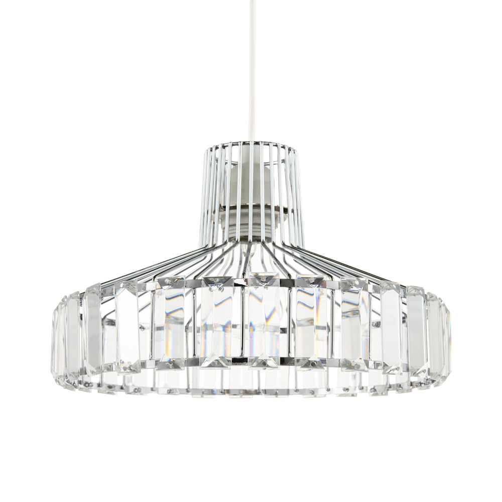 Modern Chrome Plated Easy Fit Pendant Shade with Clear Acrylic Prisms by Happ...
