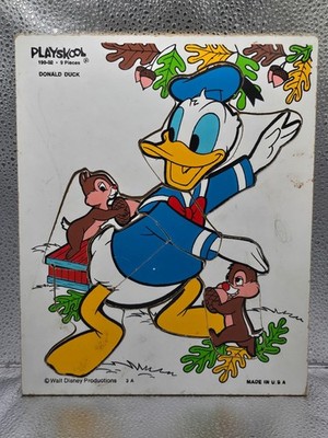 Vintage Playskool Disney Donald Duck Chip & Dale Wooden Puzzle! Surafce Wear