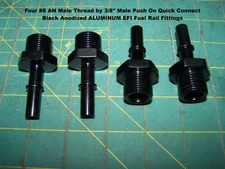 4 x -8 AN Male Thread 3/8" Male Push On Quick Connect EFI Fuel Rail Fittings