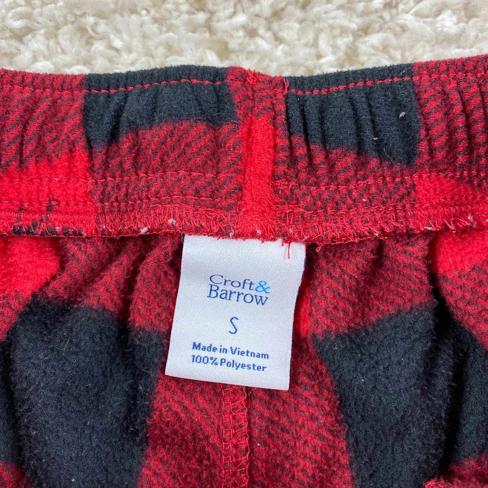 Croft & Barrow mens small fleece pajama pants plaid red black casual lounge - Image 3 of 4