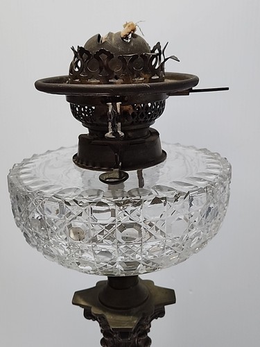 Antique Evered & Co Brass Oil Lamp Cut Glass Bowl Circa 1875 - Picture 9 of 18