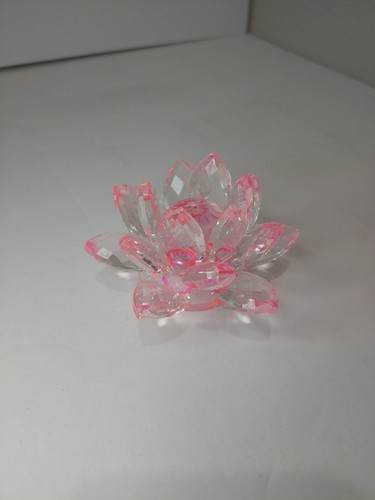 Crystal Lotus Flower Paperweight Pink 3.5" Nelumbo Nucifera Sacred Statue Plant - Picture 7 of 10