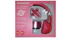 Magnavox 3 in 1 Wireless Combo Pack Bluetooth PINK Headphones Portable Speaker