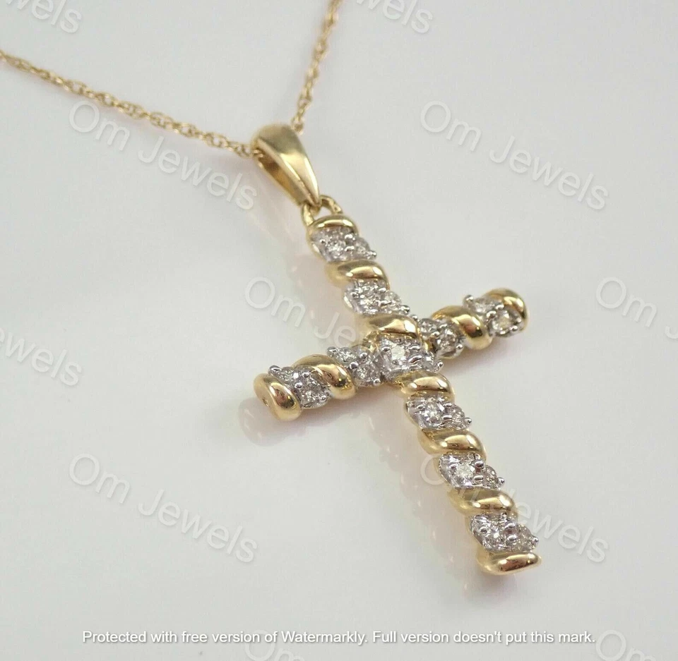 Colgante Cruz Diamante VVS1/D Corte Redondo 1.20Ct Acabado Oro Amarillo 14K Cadena Gratis Foto 3 de 4