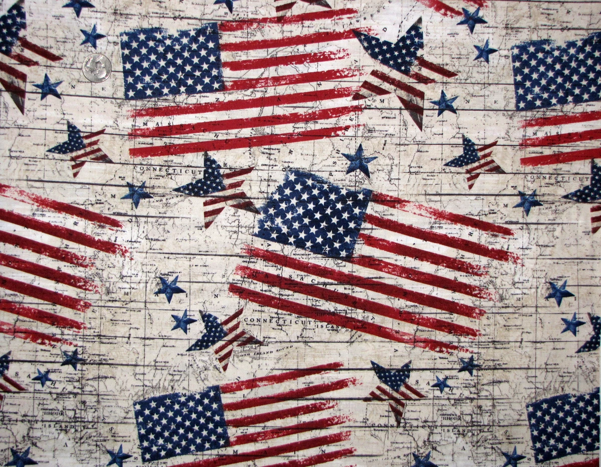 Patriotic Fabric American Flag Rustic Stars Cotton Timeless Treasures C7995 Yard