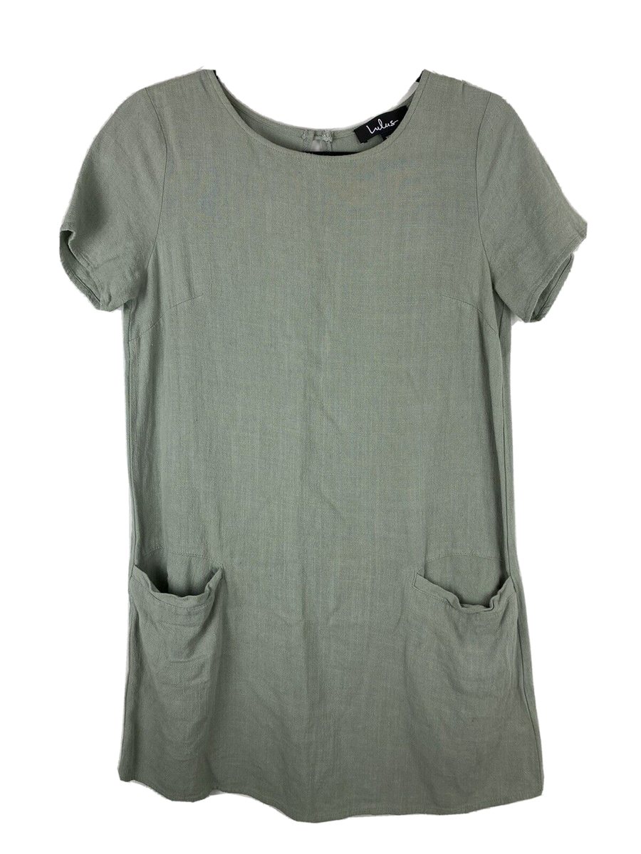 green emerald velvet dress Sage Green Linen Button-Down Dress, Lapel Collar, Cap Sleeves main image 0