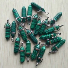 Wholesale 24pc Artificial Malachite Stone Hexagonal Pendulum Pendant Bead 32x8mm