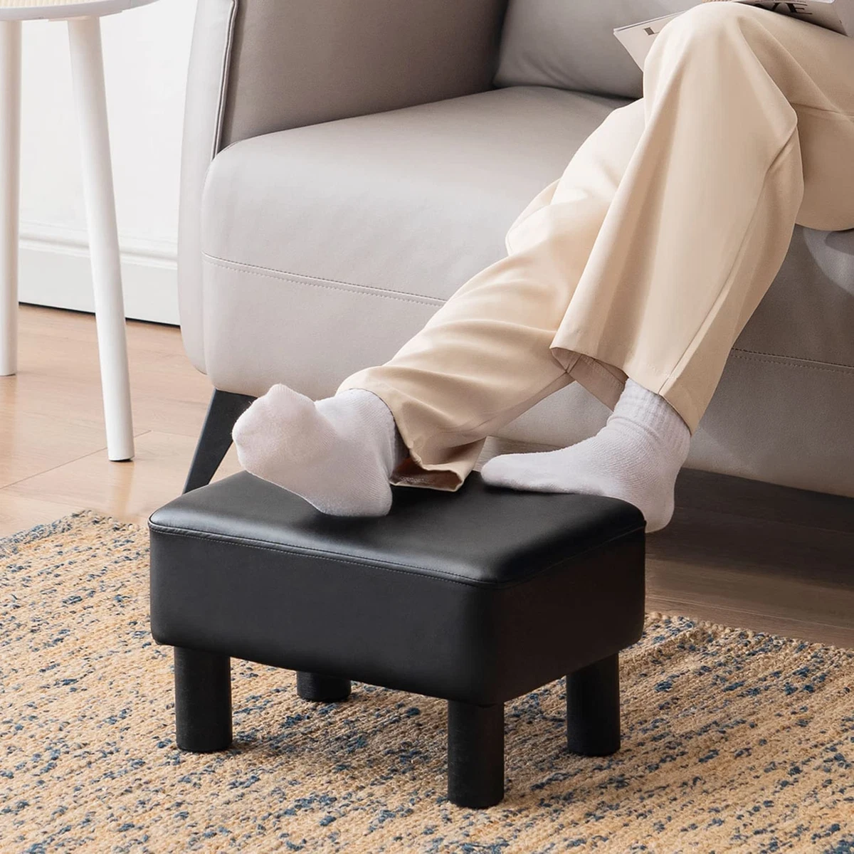 Footrest Ottoman Rectangle Footstool Foot Rest Faux Leather Foot Stool  Apicizon